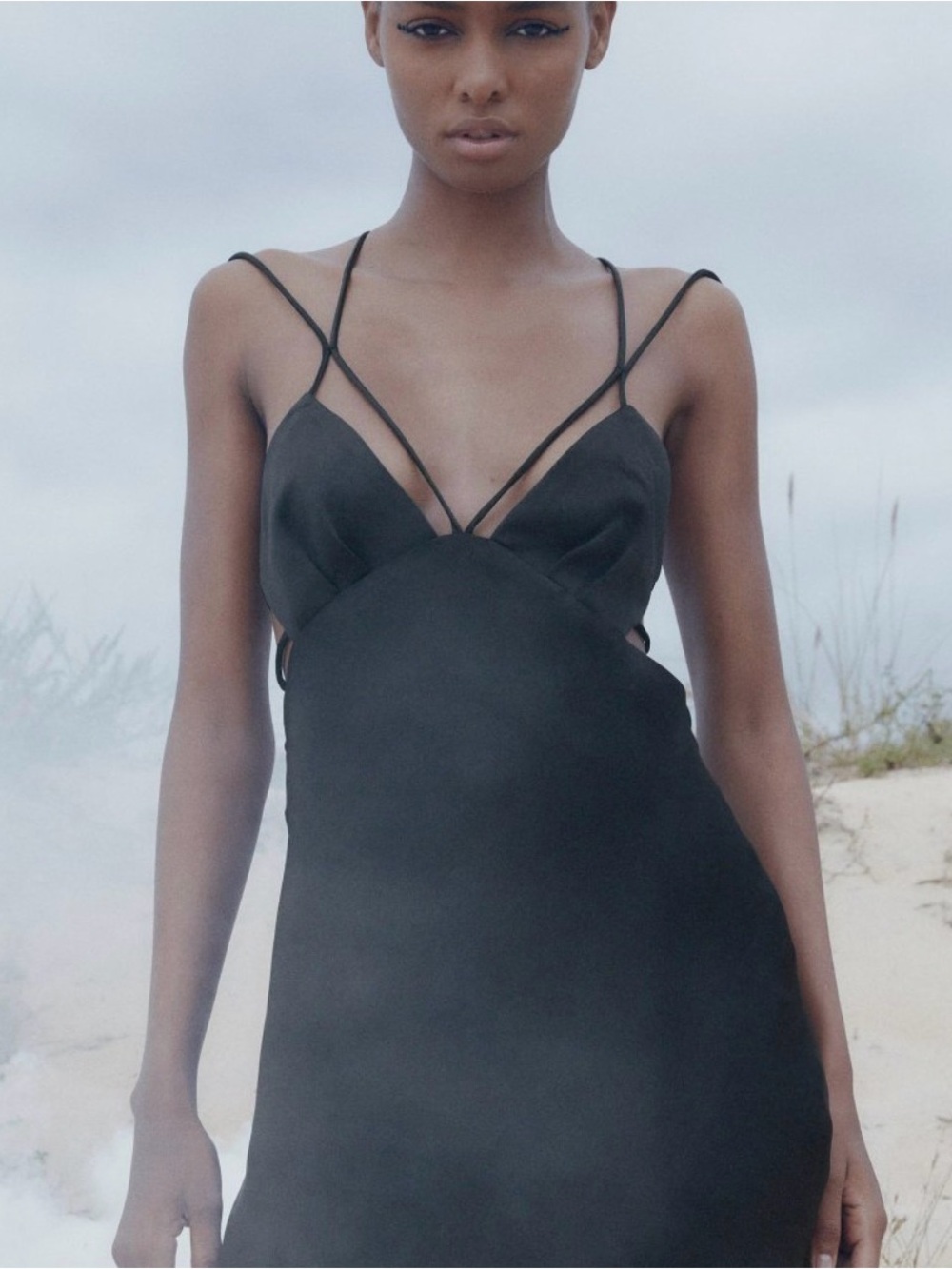 ZARA BLACK SILK MINI Slip Dress